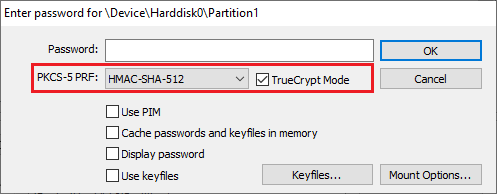 Mount Password Dialog using default values